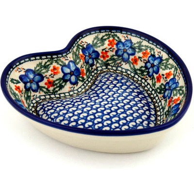Polish Pottery Heart Shaped Bowl 8&quot; Cobblestone Garden