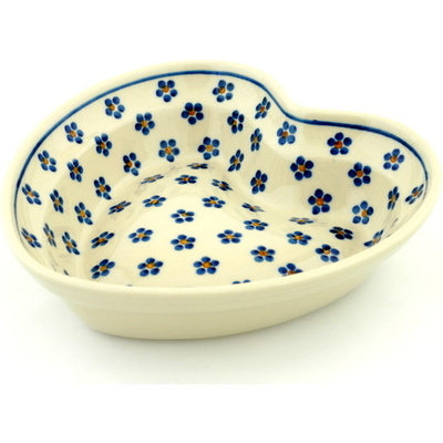 Polish Pottery Heart Shaped Bowl 8&quot; Daisy Dots