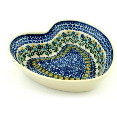 Polish Pottery Heart Shaped Bowl 8&quot; Field Of Wildflowers