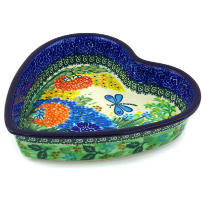 Polish Pottery Heart Shaped Bowl 8&quot; Garden Delight UNIKAT