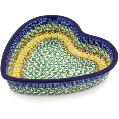 Polish Pottery Heart Shaped Bowl 8&quot; Grecian Sea