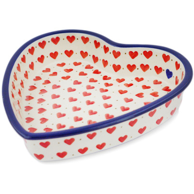 Polish Pottery Heart Shaped Bowl 8&quot;