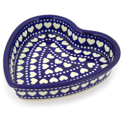 Polish Pottery Heart Shaped Bowl 8&quot; Heart To Heart