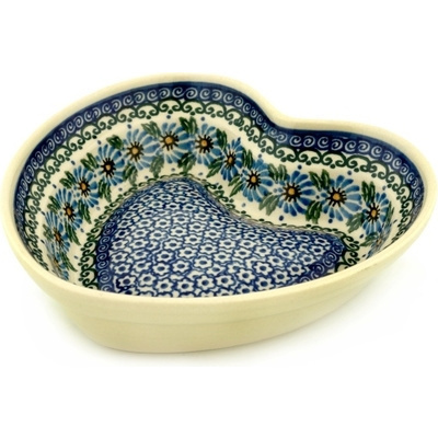 Polish Pottery Heart Shaped Bowl 8&quot; Marigold Morning