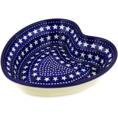 Polish Pottery Heart Shaped Bowl 8&quot; Midnight Stars