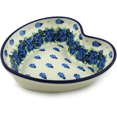 Polish Pottery Heart Shaped Bowl 8&quot; Rose Wreath