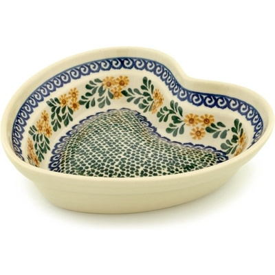 Polish Pottery Heart Shaped Bowl 8&quot; Summer Day