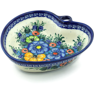 Polish Pottery Heart Shaped Bowl 8&quot; Summertime Blues UNIKAT