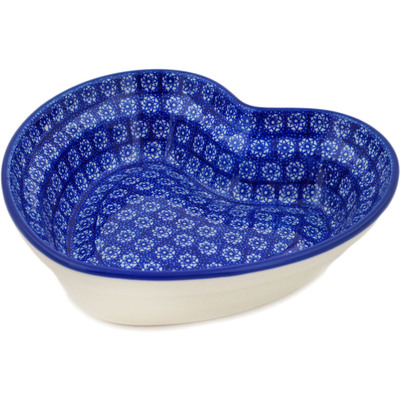 Polish Pottery Heart Shaped Bowl 8&quot; Winter Daisies