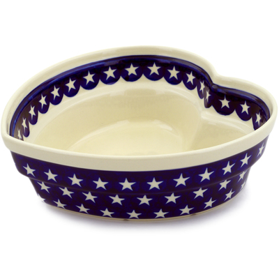 Polish Pottery Heart Shaped Bowl 9&quot; America The Beautiful