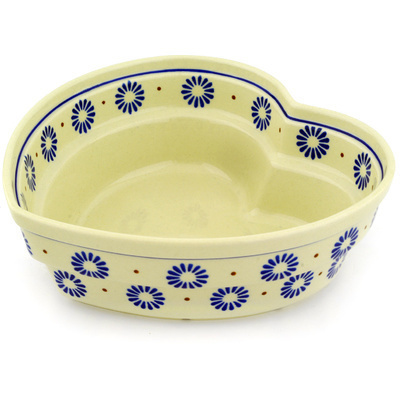 Polish Pottery Heart Shaped Bowl 9" Aster Blues