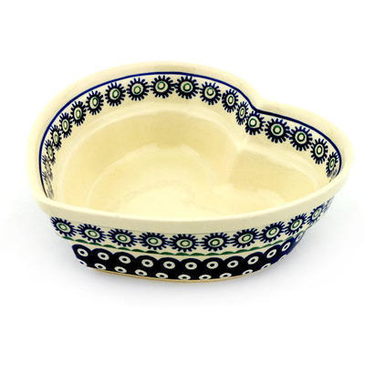 Polish Pottery Heart Shaped Bowl 9&quot; Astrid Peacock