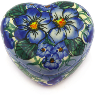 Polish Pottery Heart Shaped Jar 3&quot; Blue Violet UNIKAT
