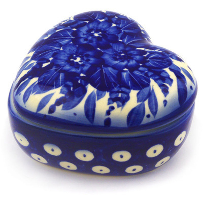 Polish Pottery Heart Shaped Jar 3&quot; UNIKAT