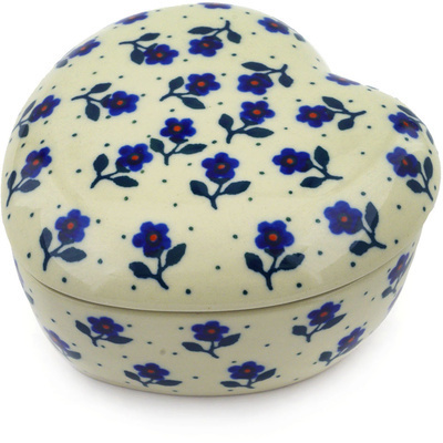 Polish Pottery Heart Shaped Jar 4&quot; Auntie Em Sapphire