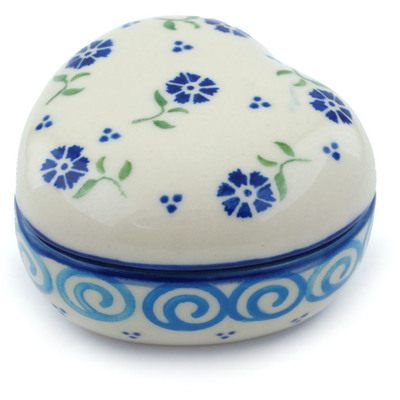 Polish Pottery Heart Shaped Jar 4&quot; Blue Bursts
