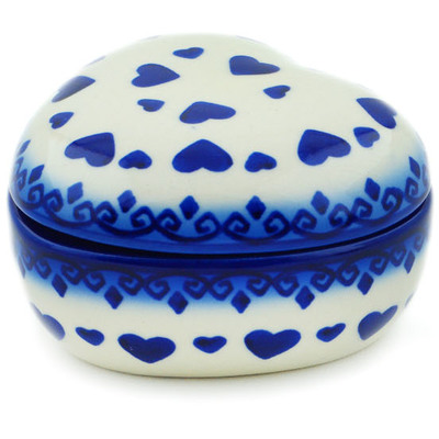 Polish Pottery Heart Shaped Jar 4&quot; Blue Valentine
