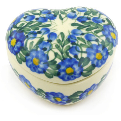 Polish Pottery Heart Shaped Jar 4&quot; Blue Velvet Gardens