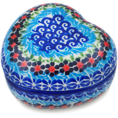 Polish Pottery Heart Shaped Jar 4&quot; Cheerful Poppies