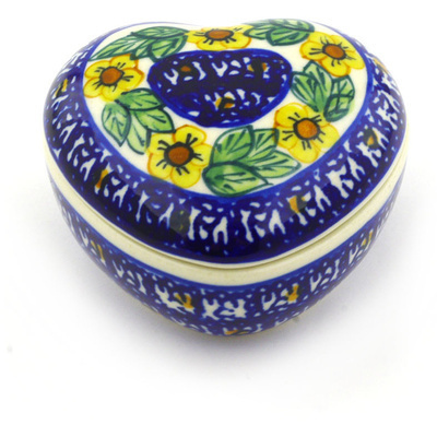 Polish Pottery Heart Shaped Jar 4&quot; Country Acres UNIKAT