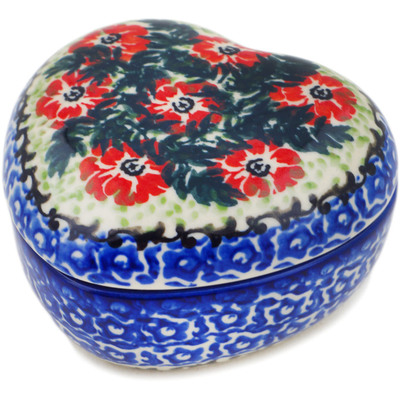 Polish Pottery Heart Shaped Jar 4&quot; Front Porch Blooms