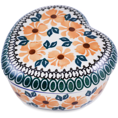 Polish Pottery Heart Shaped Jar 4&quot; Golden Medley