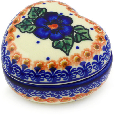 Polish Pottery Heart Shaped Jar 4&quot; Greek Poppies