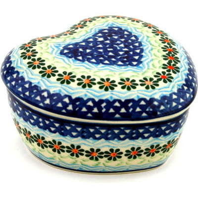 Polish Pottery Heart Shaped Jar 4&quot;