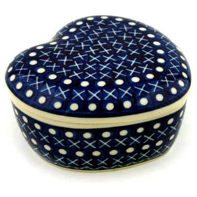 Polish Pottery Heart Shaped Jar 4&quot;