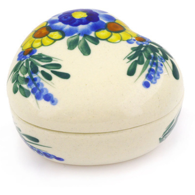Polish Pottery Heart Shaped Jar 4"