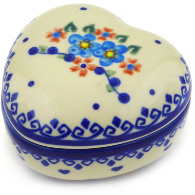 Polish Pottery Heart Shaped Jar 4&quot; Hearts And Flowers