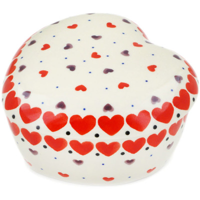 Polish Pottery Heart Shaped Jar 4&quot; Love All Around