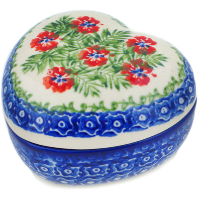 Polish Pottery Heart Shaped Jar 4&quot; Midsummer Bloom