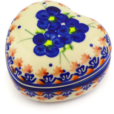 Polish Pottery Heart Shaped Jar 4&quot; Passion Poppy