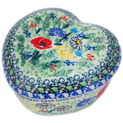 Polish Pottery Heart Shaped Jar 4&quot; Polish Garden UNIKAT