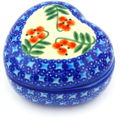 Polish Pottery Heart Shaped Jar 4&quot; Red Berries