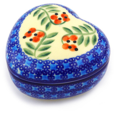 Polish Pottery Heart Shaped Jar 4&quot; Red Berries