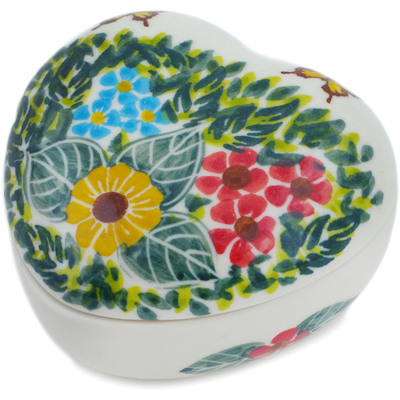 Polish Pottery Heart Shaped Jar 4&quot; Sweet Butterflies