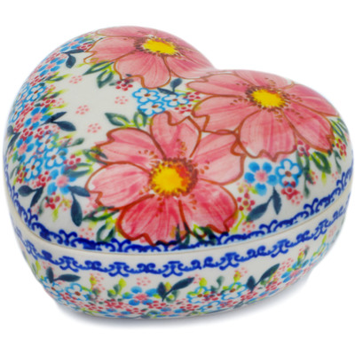 Polish Pottery Heart Shaped Jar 5&quot; Aster UNIKAT