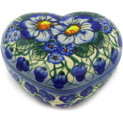Polish Pottery Heart Shaped Jar 5&quot; Blue Violet UNIKAT