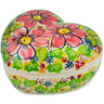 Polish Pottery Heart Shaped Jar 5&quot; Wild Peonies UNIKAT