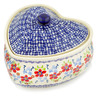 Polish Pottery Heart Shaped Jar 7&quot; Red Flower Meadow