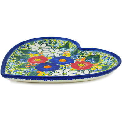 Polish Pottery Heart Shaped Platter 10&quot; Magical Spring UNIKAT