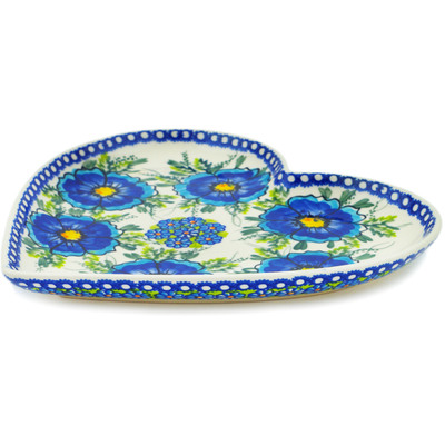 Polish Pottery Heart Shaped Platter 10&quot; Orchid Crown UNIKAT