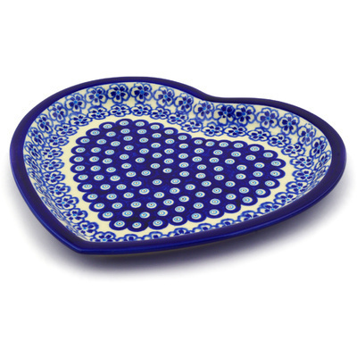Polish Pottery Heart Shaped Platter 11&quot; Aloha Blue