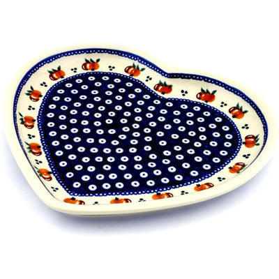 Polish Pottery Heart Shaped Platter 11&quot; Country Apple Peacock