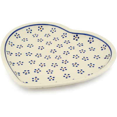 Polish Pottery Heart Shaped Platter 11&quot; Daisy Dots