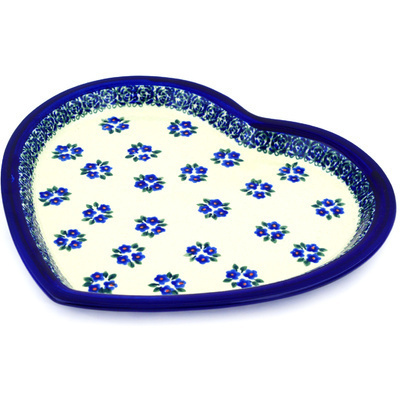 Polish Pottery Heart Shaped Platter 11&quot; Forget Me Not Dots