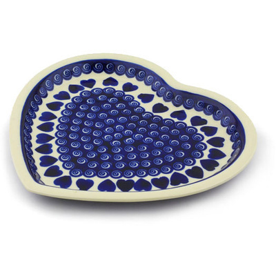 Polish Pottery Heart Shaped Platter 11&quot; Heart Swirls