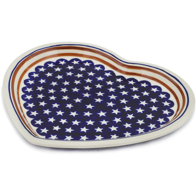 Polish Pottery Heart Shaped Platter 11&quot; Stars And Stripes